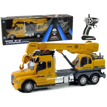 LEAN TOYS nuotoliniu valdymu sunkvežimis kranas Pilot 2.4G šviesos garsai geltonas