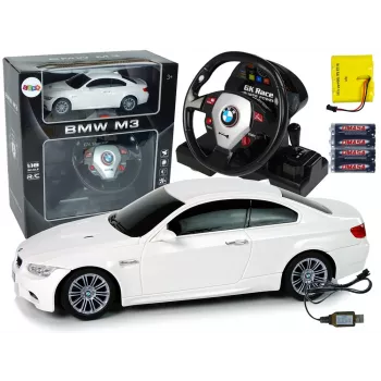 LEAN TOYS BMW M3 baltas nuotoliniu valdymu 2.4G vairo pultas 1:18 garsas šviesos