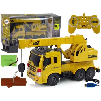 LEAN TOYS nuotoliniu valdymu sunkvežimis 1:20 Lift Crane Pilot 2.4G garsas šviesos