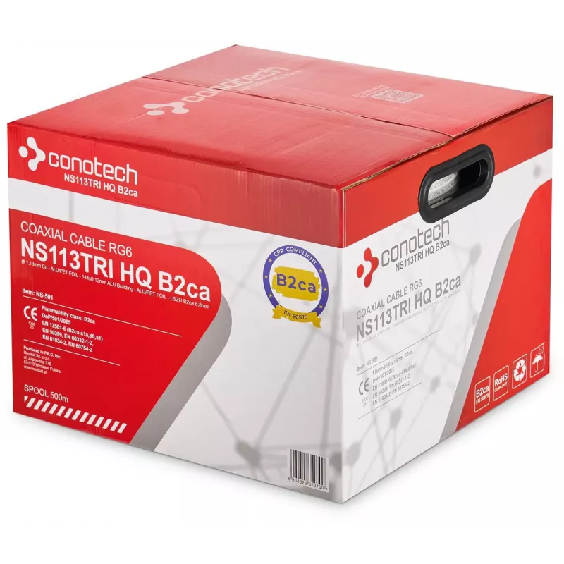 CONOTECH NS-113TRI HQ RG-6 koaksialinis kabelis LSOH B2ca 500m Baltas