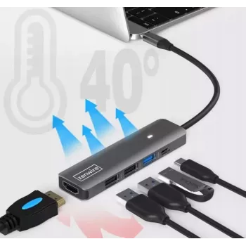 ZENWIRE BS-HC703 USB-C 7-in-1 Hub Adapter with HDMI 4K, USB 3.0, SD Card Reader, Power Delivery 100W, Space Gray