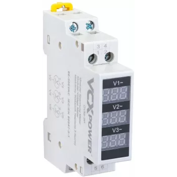 VCX DVM 3 fazių modulinis įtampos indikatorius 80-500 V AC, montuojamas ant DIN bėgelio