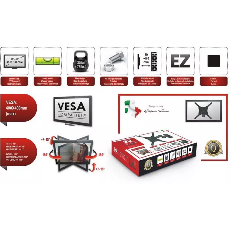RED EAGLE FLEXI APOLLO FORTE 17-55 Full Motion TV sieninis laikiklis, juodas