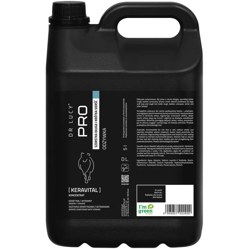 DR LUCY PRO KERAVITAL 5L Kondicionierius su keratinais ir vitaminais šunims ilgu, šiurkščiu kailiu