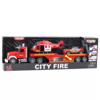 LEAN TOYS Fire Truck Tow Truck Helicopter Car Lights Sounds Red