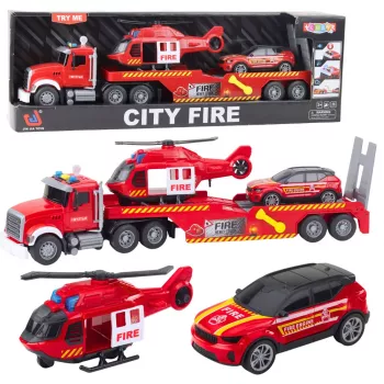 LEAN TOYS Fire Truck Tow Truck Helicopter Car Lights Sounds Red