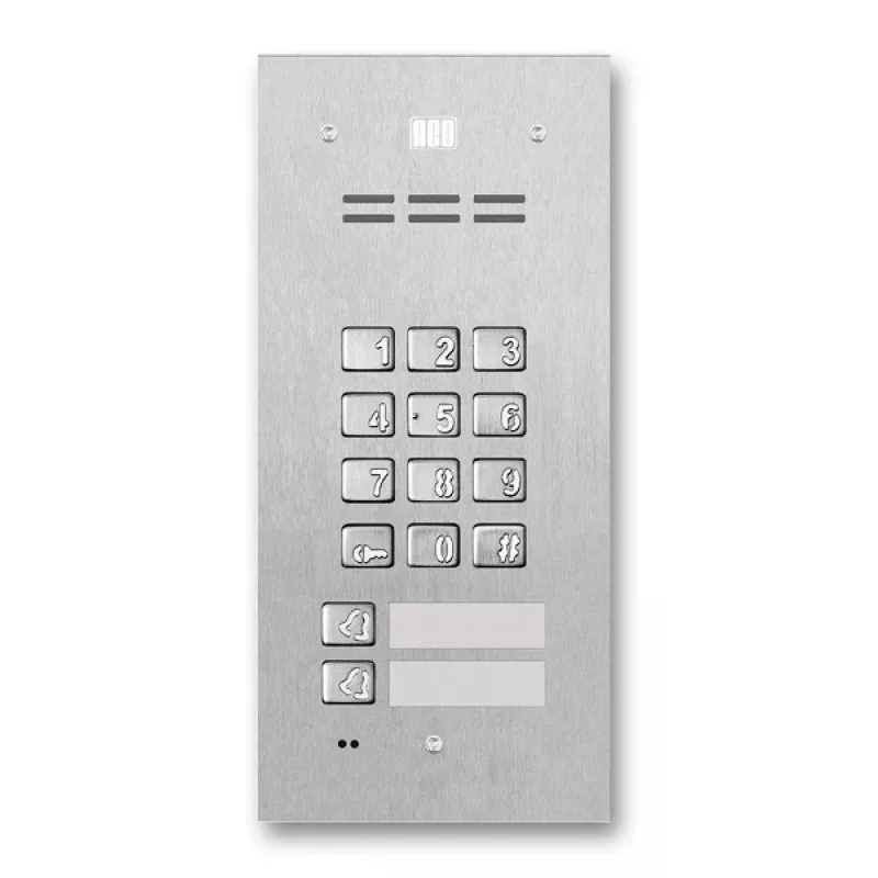 ACO FAM-P-2NPZSACC 2-jų šeimų įleidžiamas lauko skambučio skydelis su RFID skaitytuvu ir koduote, sidabrinis