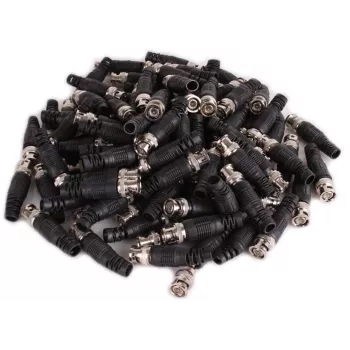 BNC kištukinis jungtis RG-59 koaksialiniam kabeliui, 75 Ohm, užsukama, plastikinis korpusas, juoda, 100 vnt.