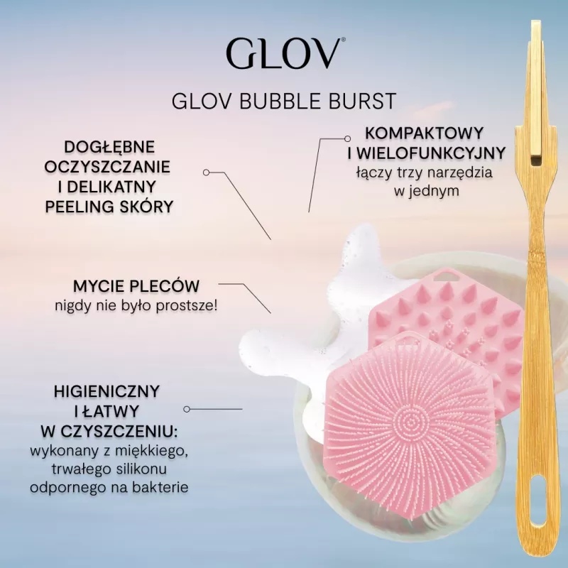 GLOV Bubble Burst 3-in-1 Silikoninis kūno, galvos odos ir nugaros šveitiklis bei masažuoklis - Rožinė