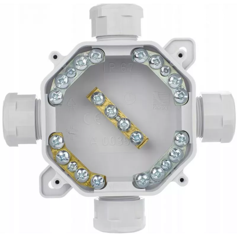 PAWBOL A.0035 Paviršinio montavimo hermetiška jungiamoji dėžutė PG16, IP67 (5x4mm²), Pilka