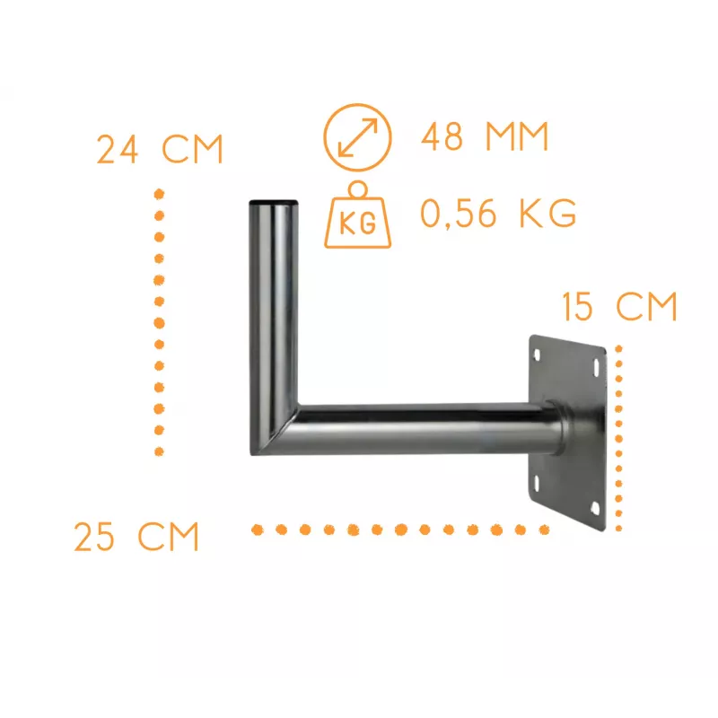 CORAB USL-48/250AL Kampinis sieninis laikiklis 48 mm strypui, 250 mm iškyša, aliuminis, sidabrinis