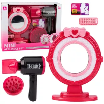 LEAN TOYS Plaukų stilistės rinkinys su džiovintuvu, veidrodžiu, šviesomis, garsais ir aksesuarais