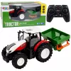 LEAN TOYS RC nuotoliniu valdymu valdomas žemės ūkio traktorius su sėjamąja ir šviesomis raudonas 1:24