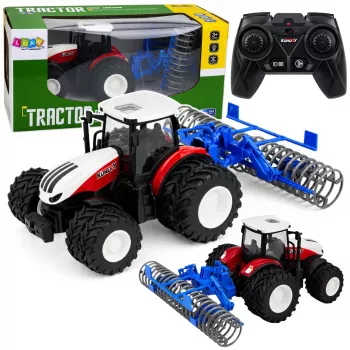 LEAN TOYS nuotoliniu valdymu traktorius su volu RC šviesomis raudonas 1:24