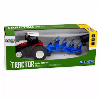 LEAN TOYS RC nuotoliniu valdymu žemės ūkio traktorius su dviejų vagų plūgu raudonas 1:24