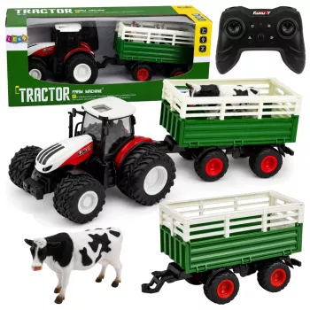 LEAN TOYS Remote Controlled RC Farm Tractor with Trailer and Cow Figure 1:24