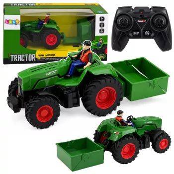 LEAN TOYS Nuotoliniu Valdymu Žemės Ūkio Traktorius su Dėžiniu Priekabu Ūkininkas 1:24