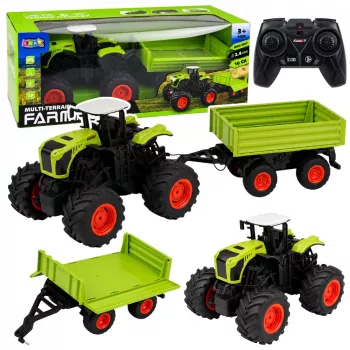 LEAN TOYS High Agricultural Tractor with Tipper Trailer, Remote Controlled, RC 1:16
