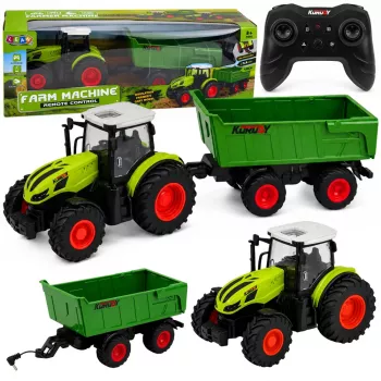 LEAN TOYS RC žemės ūkio traktorius su savivarčio priekaba ir šviesomis 1:24