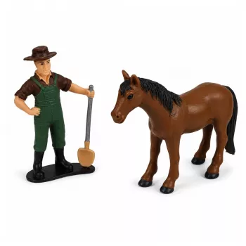 LEAN TOYS Žemės ūkio kombainas su pjaunamąja dalimi ir plūgu, ūkininkų figūrėlėmis, arkliu, šviesomis, garsais, 4 vnt.