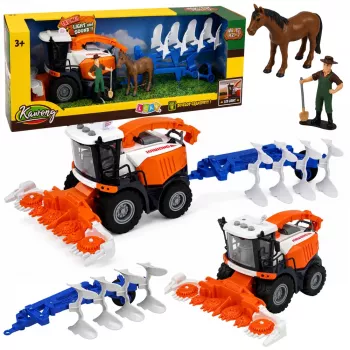 LEAN TOYS Žemės ūkio kombainas su pjaunamąja dalimi ir plūgu, ūkininkų figūrėlėmis, arkliu, šviesomis, garsais, 4 vnt.