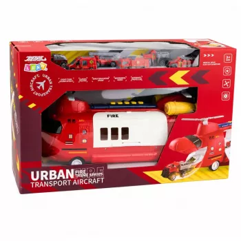 LEAN TOYS Didelis sulankstomas gaisrinis transportinis lėktuvas su automobiliais, šviesomis ir garsais