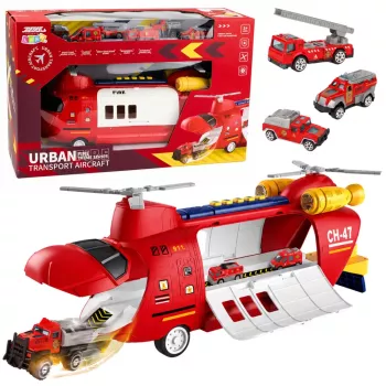 LEAN TOYS Didelis sulankstomas gaisrinis transportinis lėktuvas su automobiliais, šviesomis ir garsais