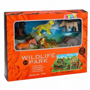 LEAN TOYS Laukiniai gyvūnai figūrėlių rinkinys Leopardas Tigras Dramblys Arklys Parkas 3D lenta