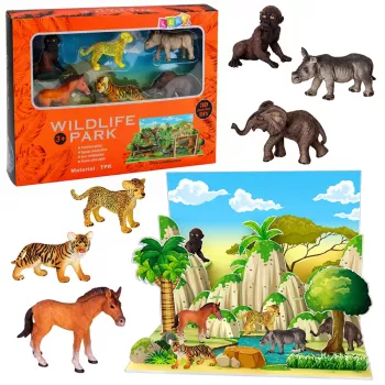 LEAN TOYS Laukiniai gyvūnai figūrėlių rinkinys Leopardas Tigras Dramblys Arklys Parkas 3D lenta
