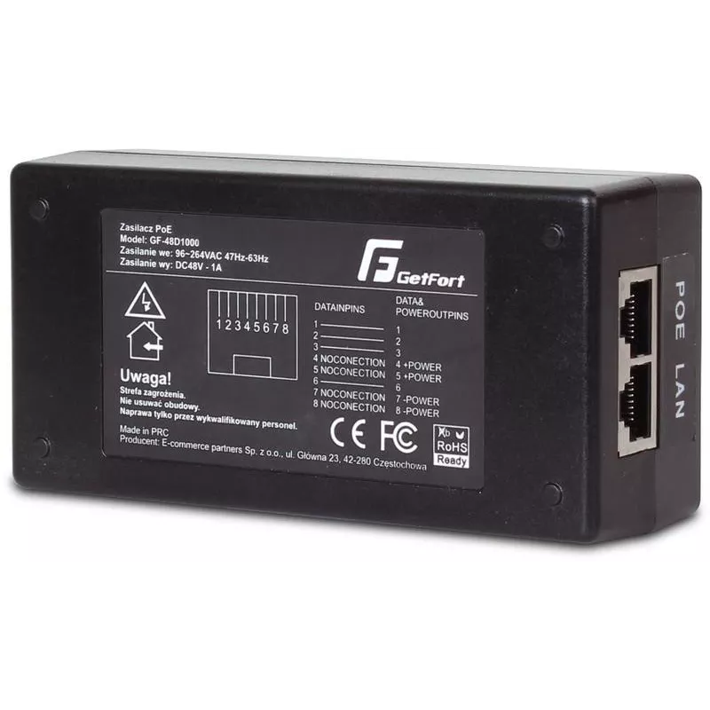 GETFORT GF-48-60W-G Gigabit PoE maitinimo adapteris