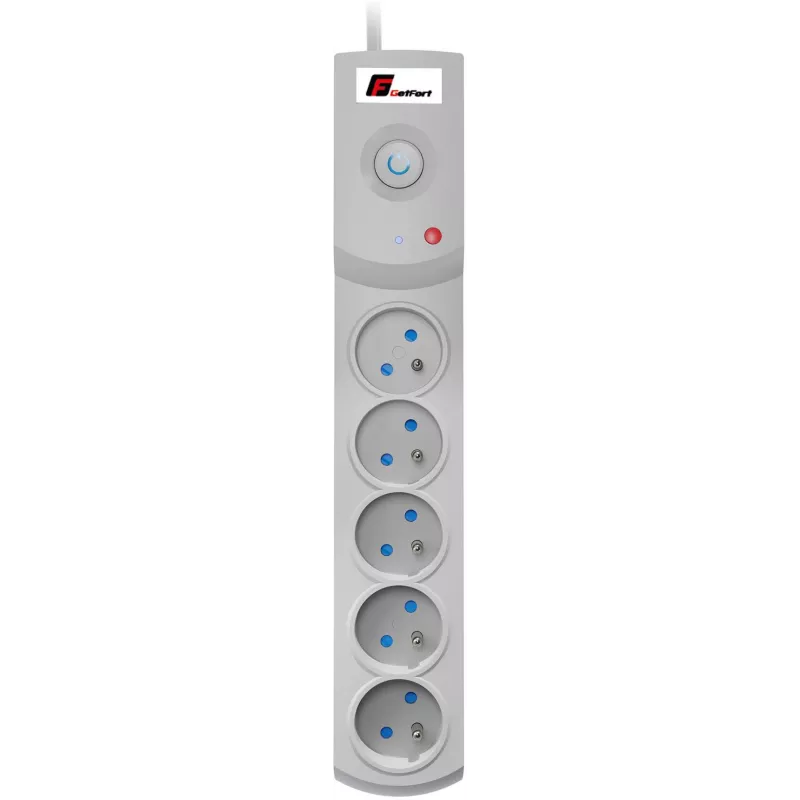 Getfort 5P-1.5M-G apsauginis tinklo filtras su 5 lizdais, 1,5 m laidu, pilkas
