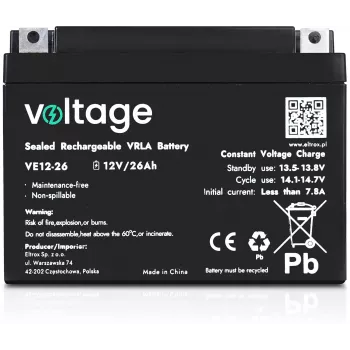 VOLTAGE AGM Akumuliatorius 12V 26Ah VE12-26 (6-9 metų tarnavimo laikas)