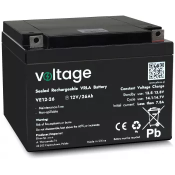 VOLTAGE AGM Akumuliatorius 12V 26Ah VE12-26 (6-9 metų tarnavimo laikas)