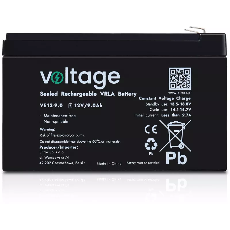VOLTAGE AGM akumuliatorius 12V 9Ah VE12-9.0 (6–9 metų tarnavimo laikas)
