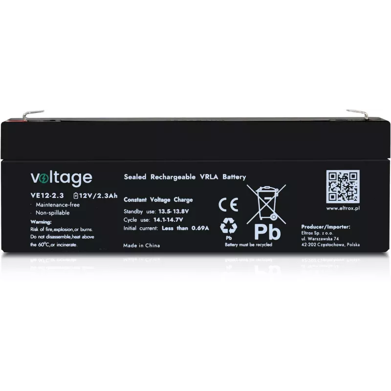 VOLTAGE AGM Battery 12V 2.3Ah VE12-2.3 (6-9 Years Life)