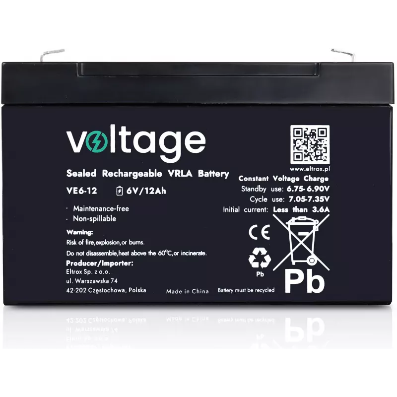 VOLTAGE AGM akumuliatorius 6V 12Ah VE6-12 (6-9 metų tarnavimo laikas)