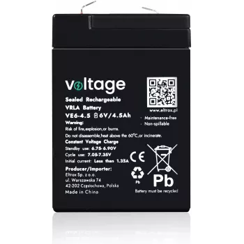VOLTAGE AGM akumuliatorius 6V 4.5Ah VE6-4.5 (6-9 metų tarnavimo laikas)