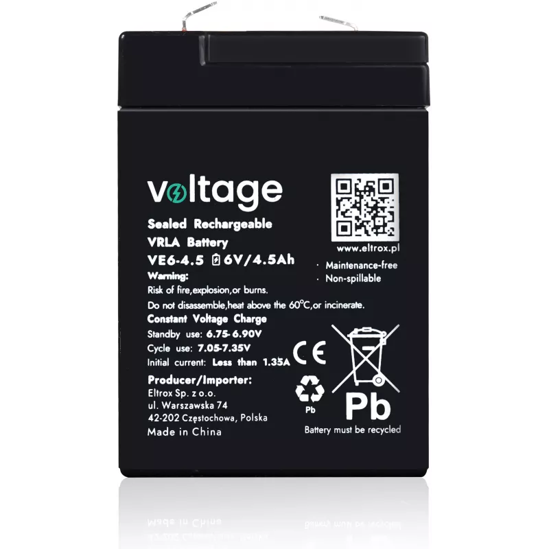 VOLTAGE AGM akumuliatorius 6V 4.5Ah VE6-4.5 (6-9 metų tarnavimo laikas)