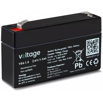 AGM akumuliatorius Voltage 6V 1.2Ah VE6-1.2 (projektuotas tarnavimo laikas 6–9 metai)