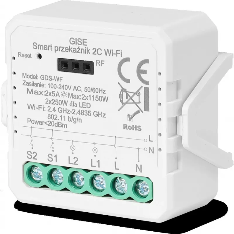 GISE Smart Dual Relay WiFi modulis Tuya GDS-WF