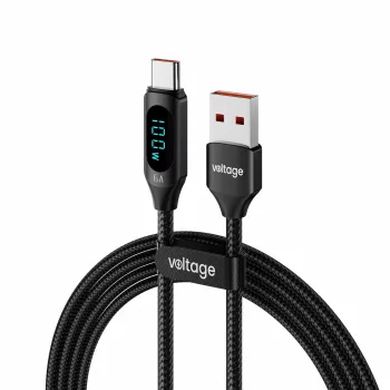 Voltage PowerDisplay USB-A į USB-C laidas, 66W, 100 cm, juodas
