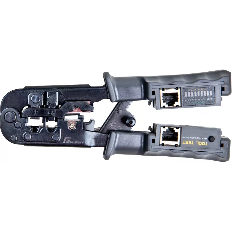 Getfort Network Cable Crimper 8P8C/RJ-45, 6P6C/RJ-12, 6P4C/RJ-11 su įmontuotu testeriu