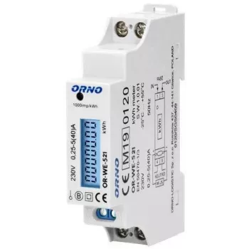 ORNO OR-WE-521 Vienfazis elektros skaitiklis 230V 40A DIN bėgelis LCD foninis apšvietimas