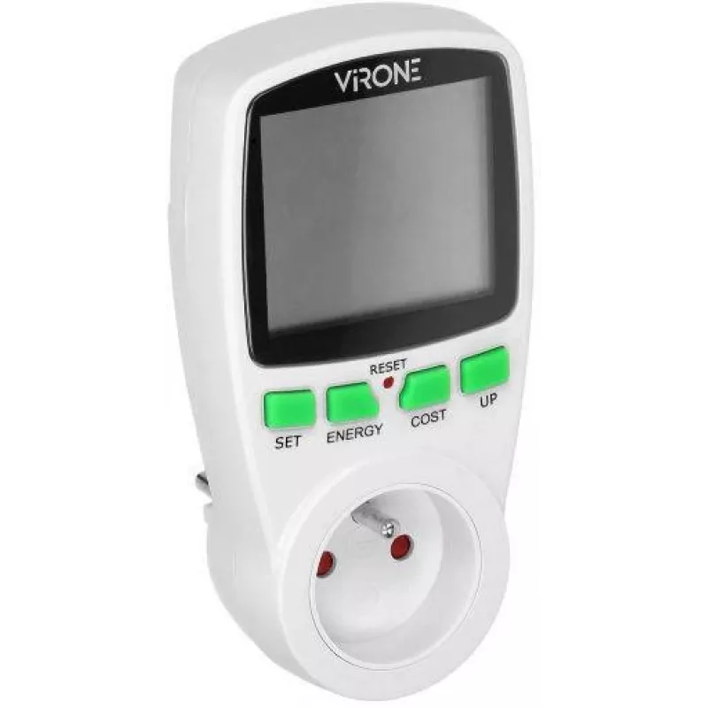 VIRONE EM-4 Vienfazis Elektros Skaitiklis su LCD Ekranu, 16A, 3680W, Schuko Kištukas