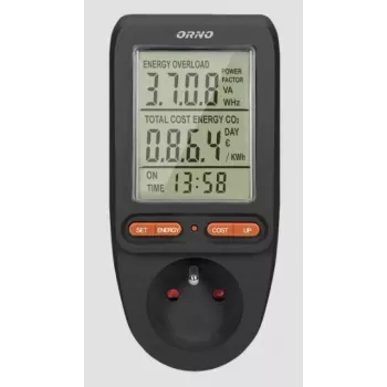 ORNO OR-WAT-435/B Energijos skaitiklis ir elektros sąnaudų skaičiuotuvas, 230V, 16A, LCD ekranas, juoda