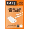 GRATEQ TAHKO 20W USB-C PD sieninis įkroviklis su 1,5 m USB-C – Lightning laidu, baltas