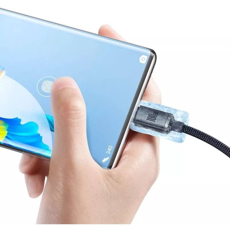 Baseus Crystal Shine USB-A į USB-C laidas 1,2 m 100 W 6 A QC 3.0 pintas nailonas juodas