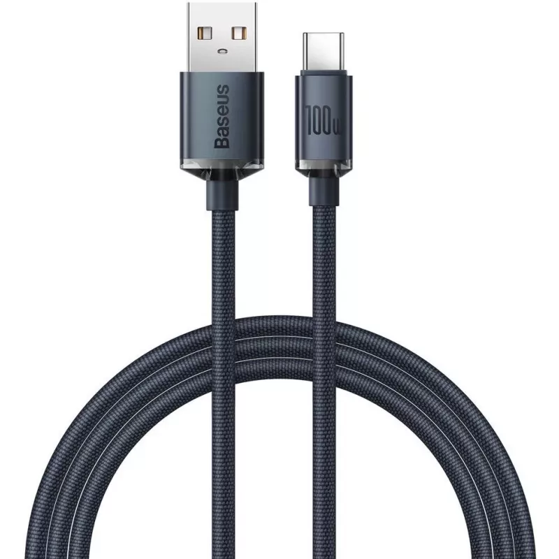 Baseus Crystal Shine USB-A į USB-C laidas 1,2 m 100 W 6 A QC 3.0 pintas nailonas juodas
