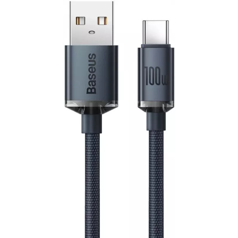 Baseus Crystal Shine USB-A į USB-C laidas 1,2 m 100 W 6 A QC 3.0 pintas nailonas juodas