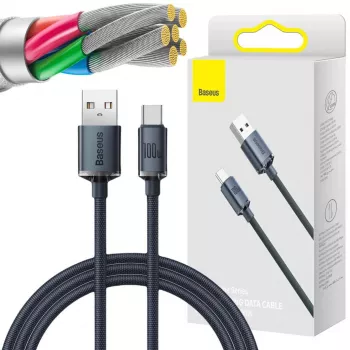 Baseus Crystal Shine USB-A į USB-C laidas 1,2 m 100 W 6 A QC 3.0 pintas nailonas juodas